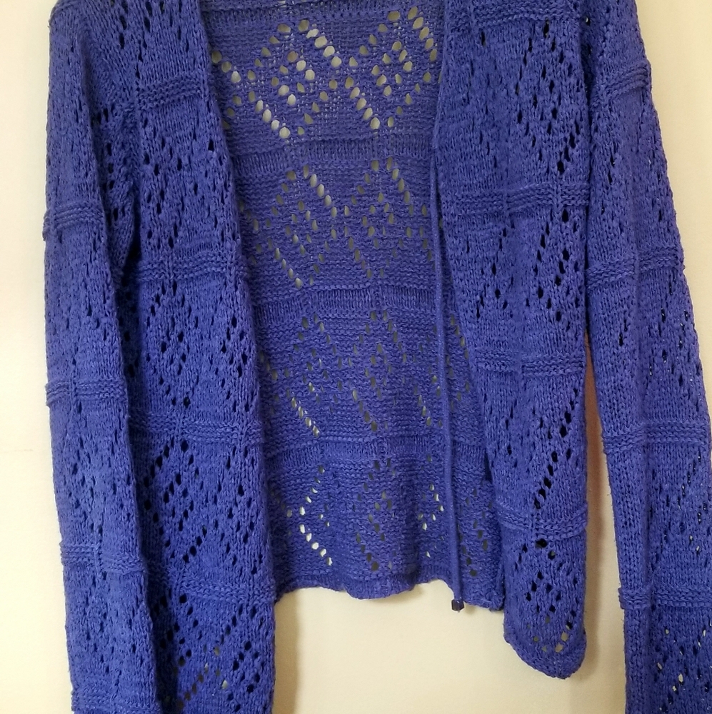 BCBGMaxAzria, PL, ribbon knit denim blue cardigan w/tie up